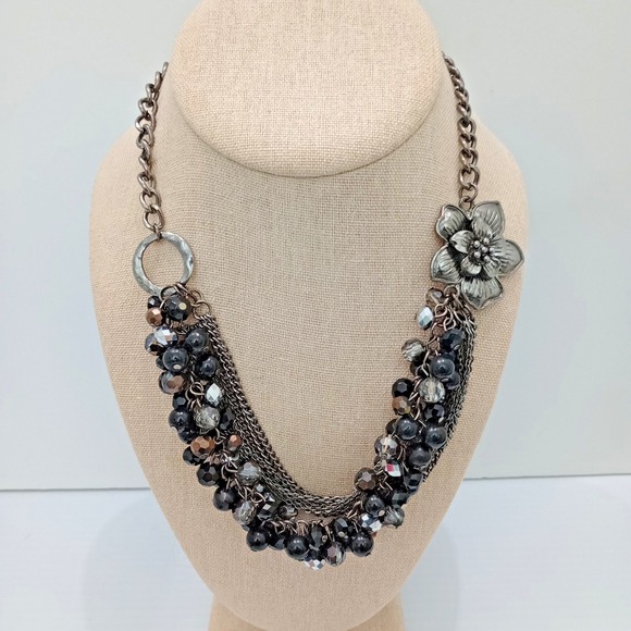 J&J Jewelry - JJ Jonette Gunmetal Multi Strand Beaded Statement‎ Necklace 20"
